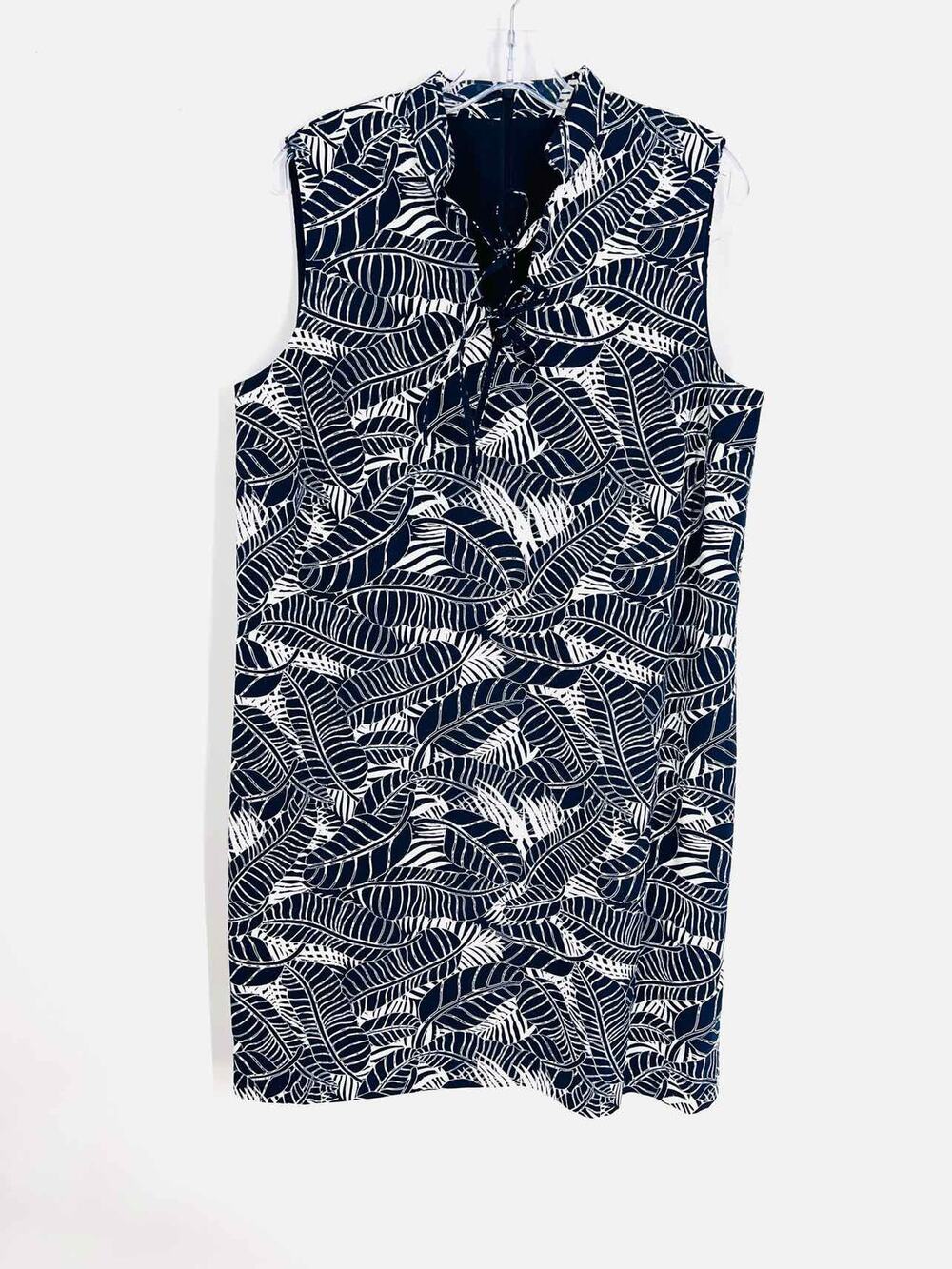 Brooks Brothers Size 14 Navy/White Tie Front Leaves Designer Dress